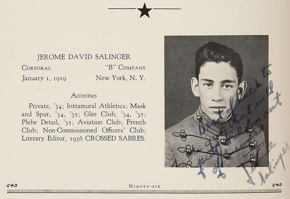 J.D. Salinger in the 1936 Valley Forge Military Academy year record